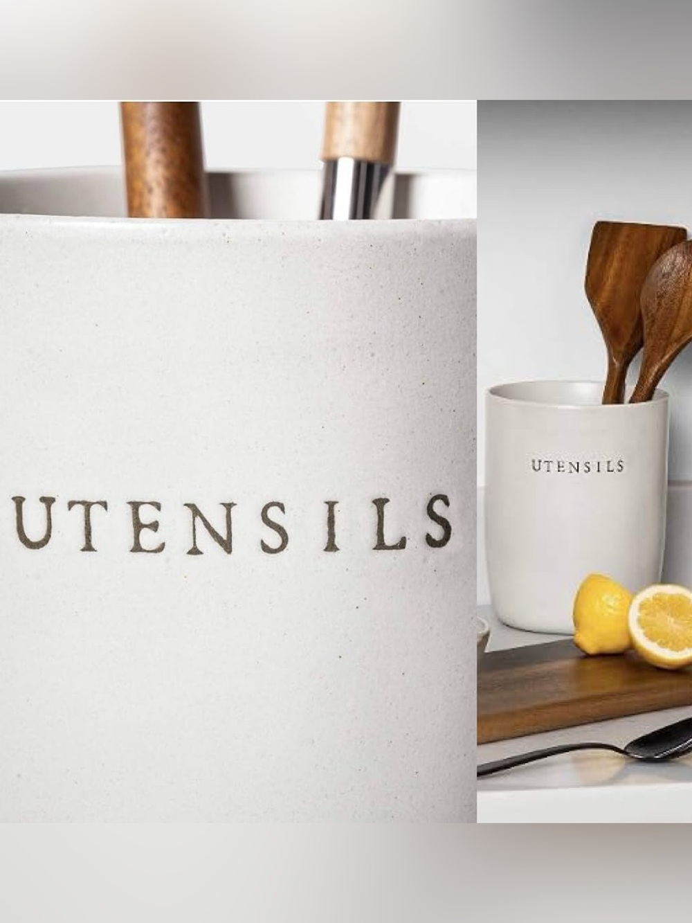 . Hearth & Hand by Magnolia Farmhouse Cream Stoneware Utensils Holder Canister - Picture 9 of 15